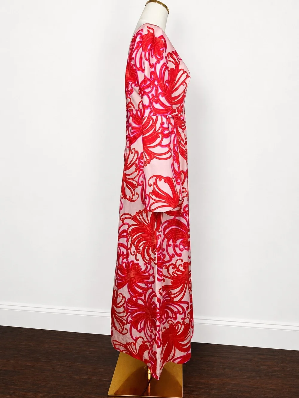 Vintage 60s Hawaii Nei Honolulu Psychedelic Bell Sleeve Maxi Dress Pink Sz 10 - Picture 8 of 12